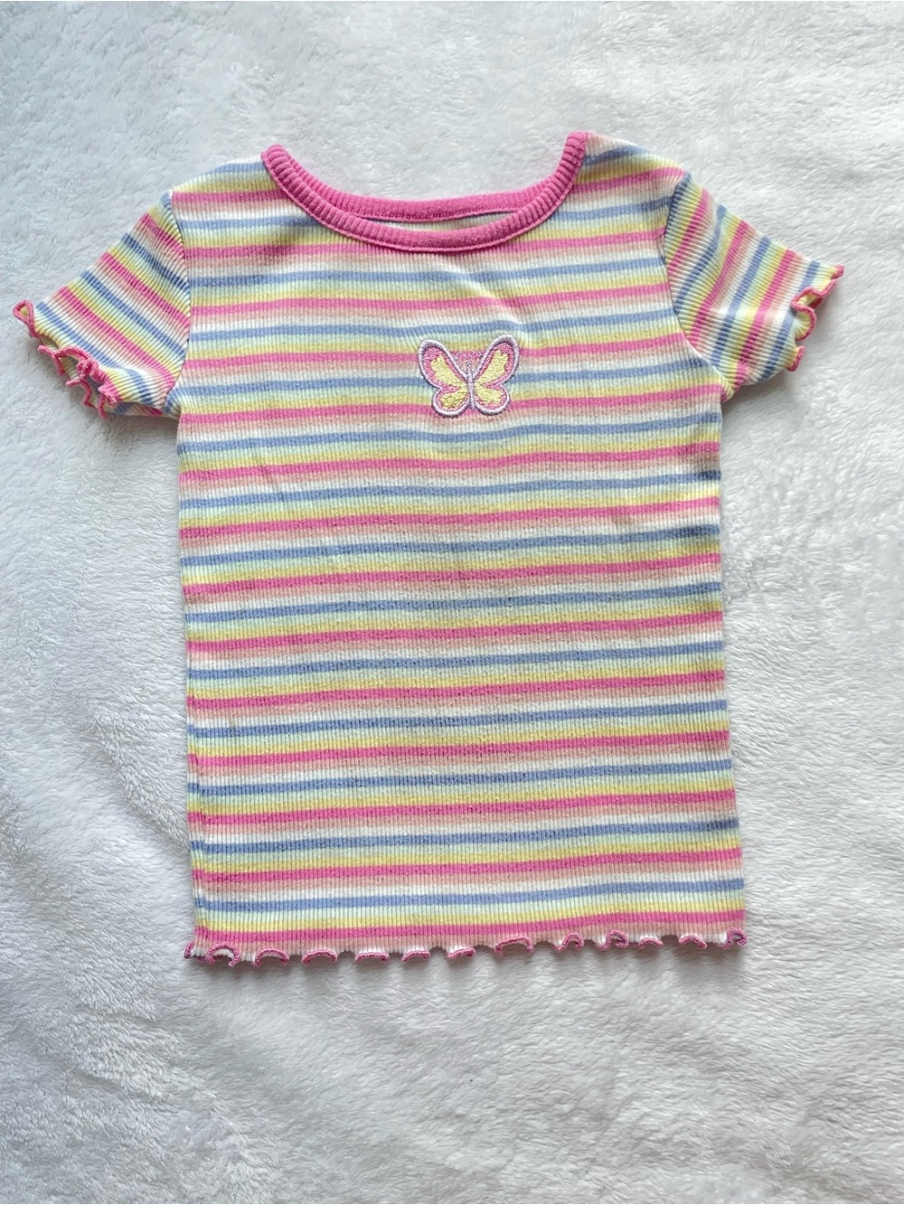 Garanimals Pastel Striped Tee with Butterfly Patch - Pink Trim
